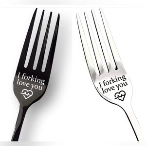 “I Forking Love You” Black or Silver Engraved Stainless Steel Dinner Fork